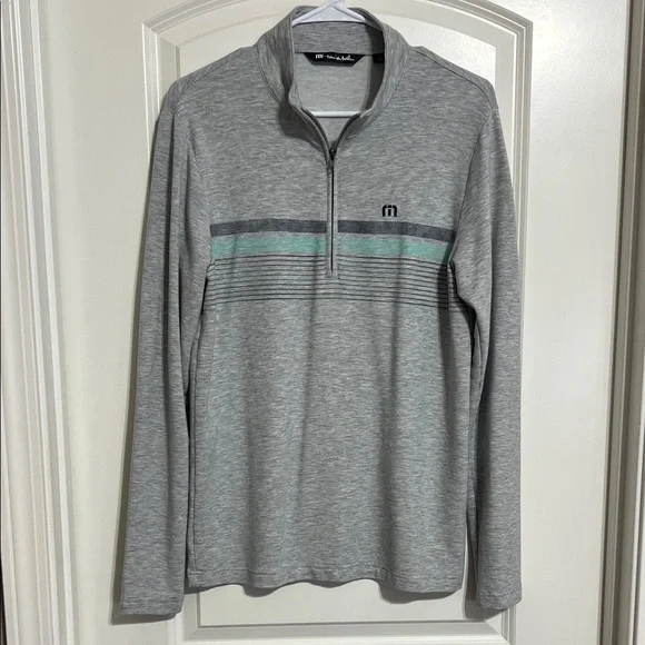 Travis Mathew men’s small twist of like quarter zip pullover grey blue